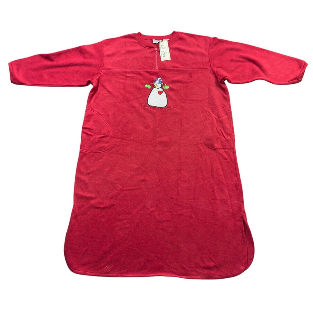 Basic Editions Nightgown Womens 2X Red Fleece Snowman Long Sleeve Quarter Zip
